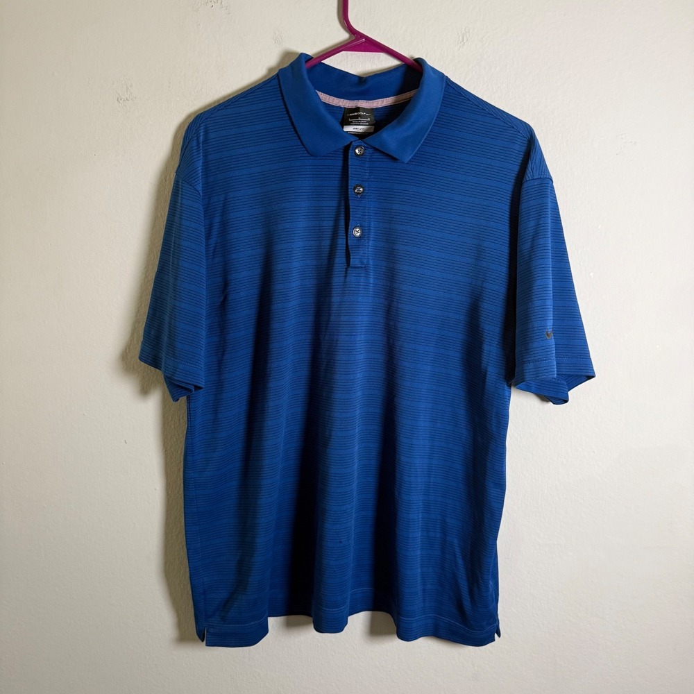 Nike Golf Mens Dri-FIT Blue‎ Striped Short Sleeve Polo Shirt Large L